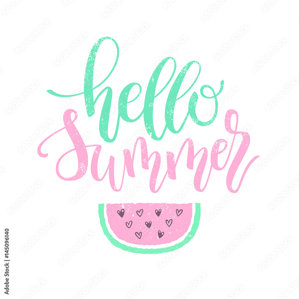 Obraz premium Hello Summer brush and ink hand lettering design element.