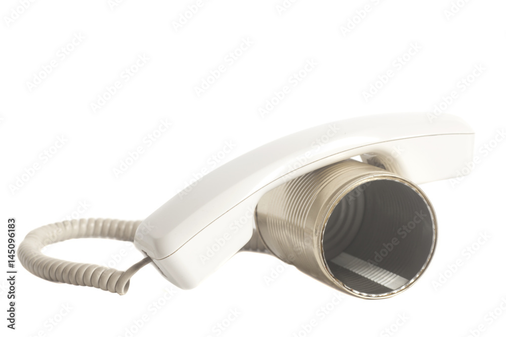 Tin can phone with handset Tin can phone with handset