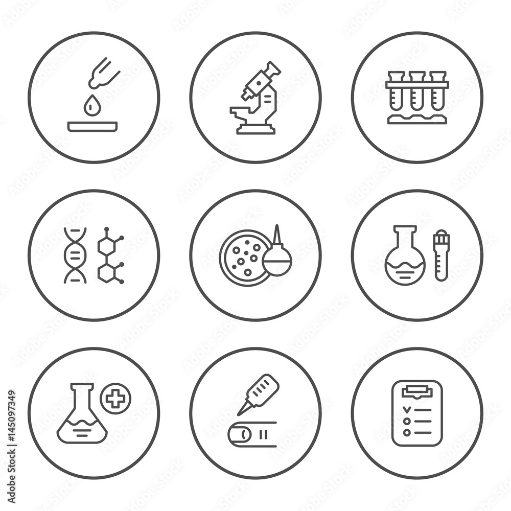 Set round line icons of medical analysis