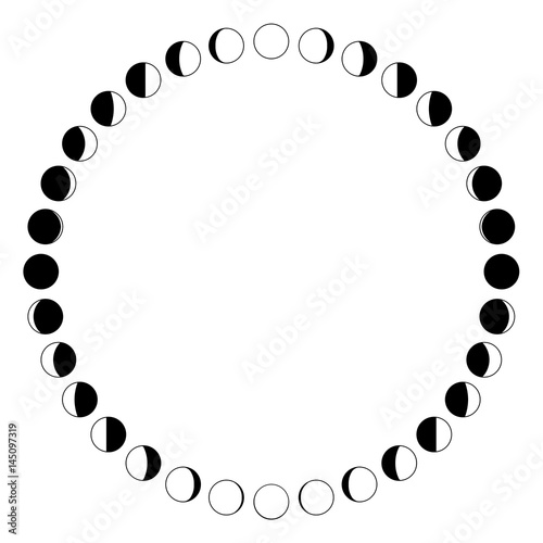 Moon. The phases of the moon. Simple template. The whole cycle from new moon to full. Graphic image. Stylization. The phases of the moon on a white background