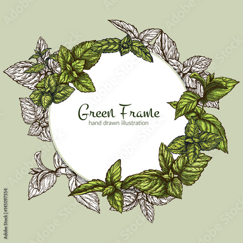 Round frame with mint leaves