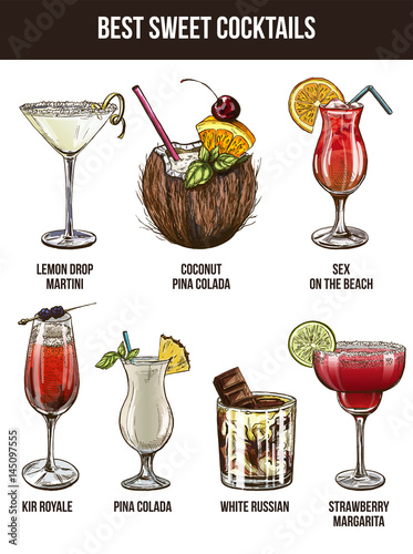 Set of seven summer cocktails