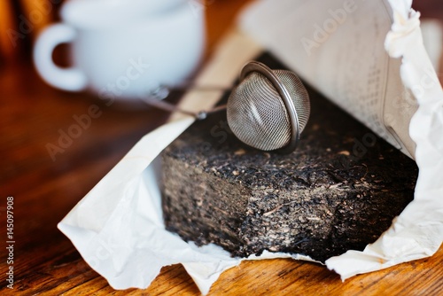 Asian Chinese pressed pu-erh tea