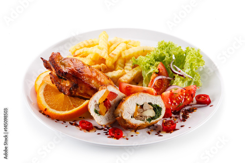 Stuffed chicken fillet with french fries