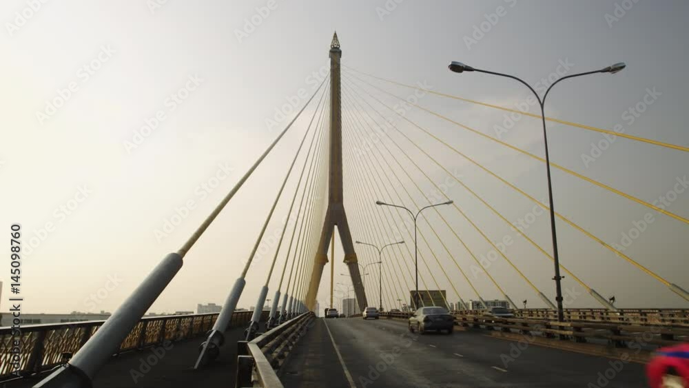 Traffic over the Rama VIII Bridge across the Chao Phraya River Traffic over the Rama VIII Bridge across the Chao Phraya River