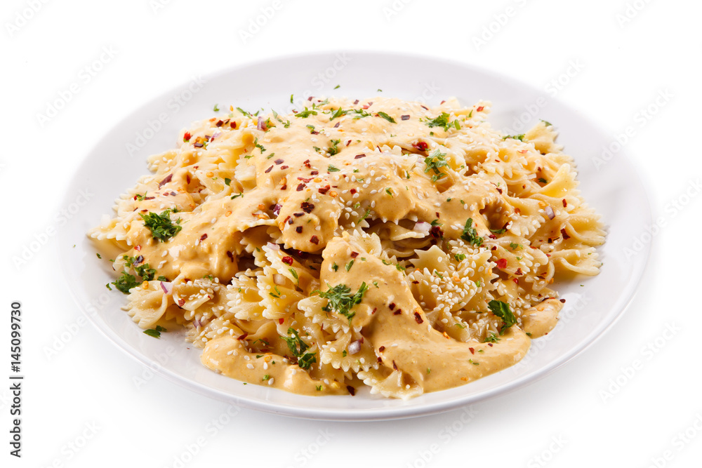 Pasta with green vegetables and sesame sauce Pasta with green vegetables and sesame sauce
