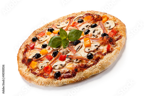 Pizza with mushrooms and olives
