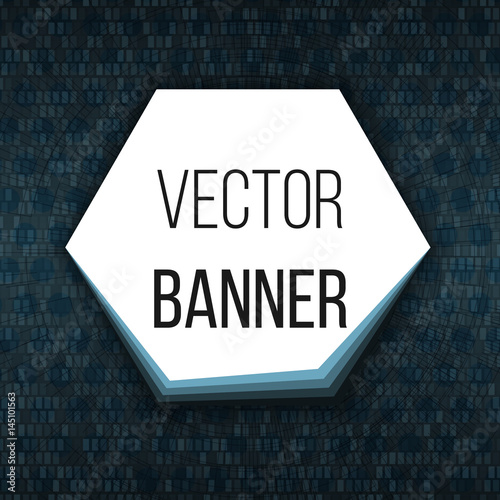 Hexagonal banner with layers. Button on dark techno background Vector.