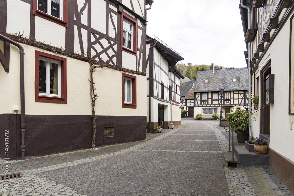 Medieval half-timbered houses in the city of Herrstein, Hunsrueck, Germany, Rhineland-Palatinate