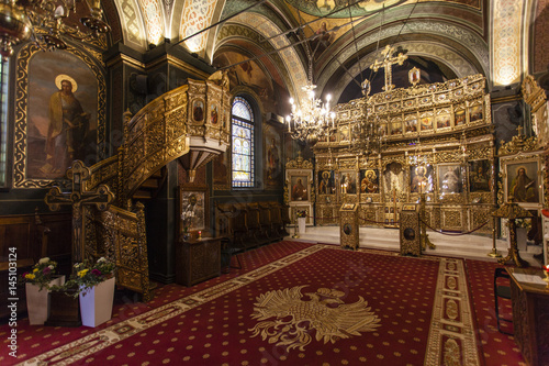Skeptical Shrine contact Interior of the Russian Orthodox Pahoria Biserica Alba church in Bucharest,  Romania, Europe Stock Photo | Adobe Stock