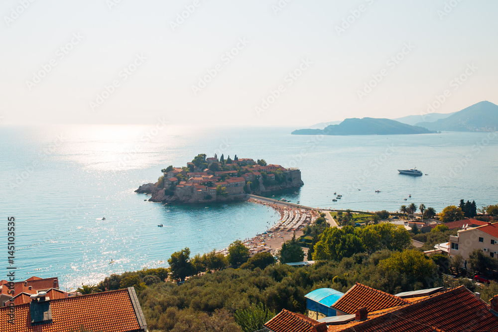 Island of Sveti Stefan in Montenegro. Panoramic shot