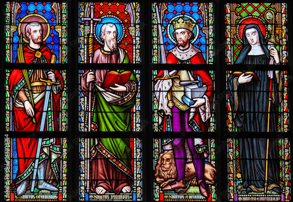 Stained Glass in Brussels Sablon Church - Catholic Saints