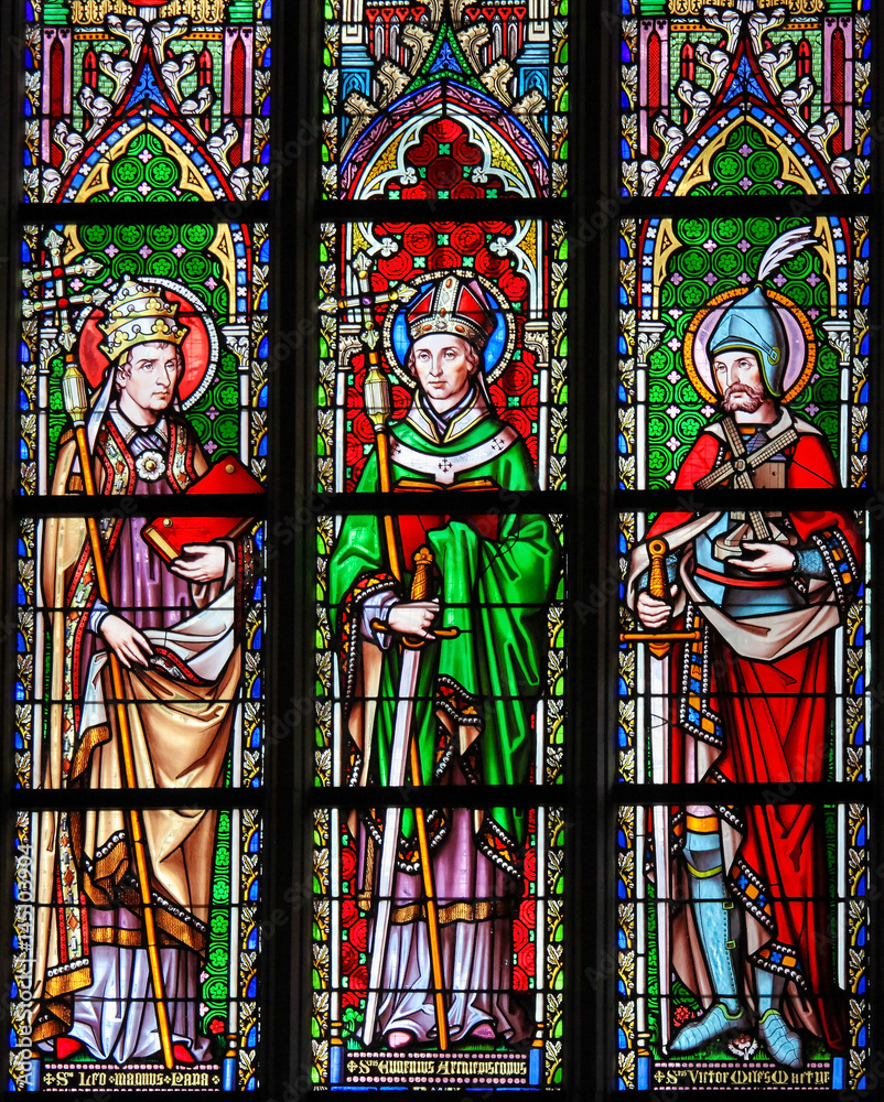Stained Glass in Brussels Sablon Church - Catholic Saints Stained Glass in Brussels Sablon Church - Catholic Saints