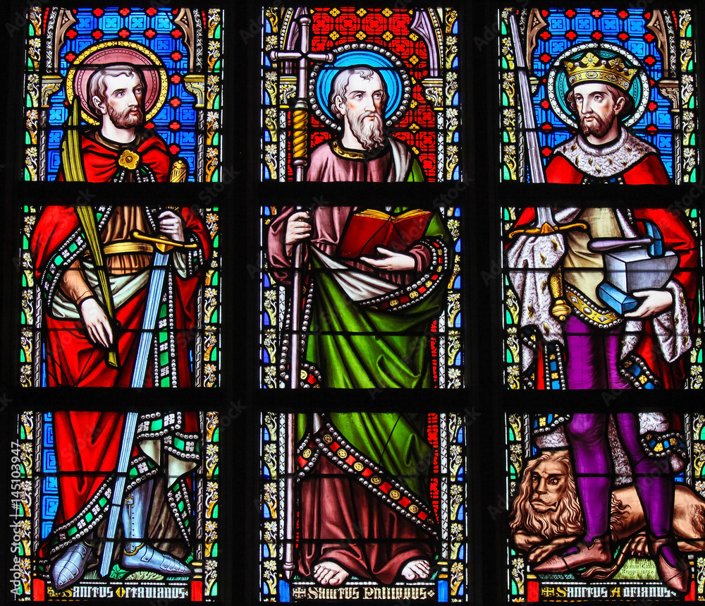 Stained Glass in Brussels Sablon Church - Catholic Saints