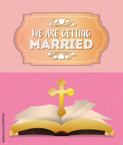 we are greeting married cross and bible invitation vector illustration eps 10