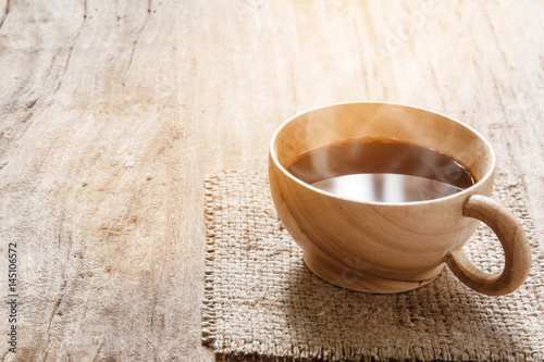 Morning coffee on old wood table