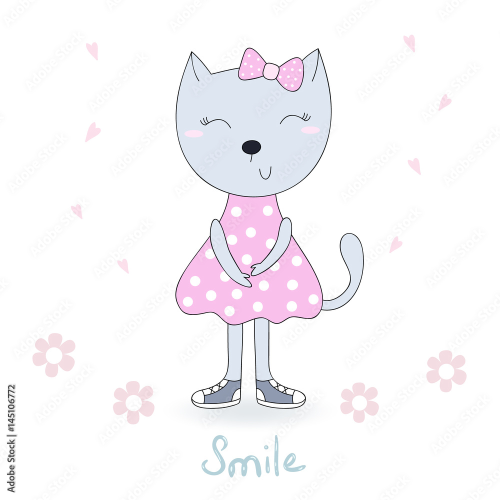 Funny Cartoon vector cat print. vector illustration