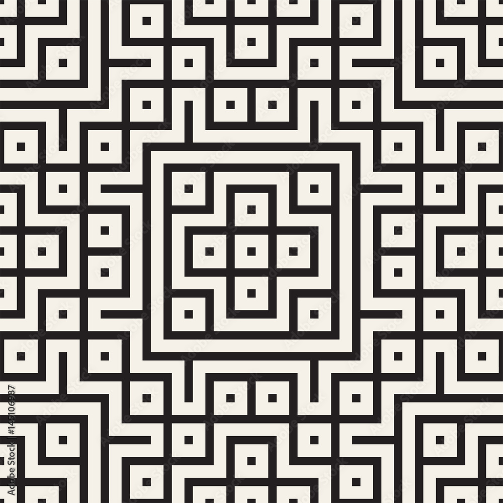 Geometric Ethnic Background with Symmetric Lines Lattice. Vector Abstract Seamless Pattern.