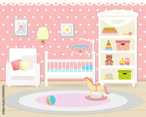 Baby room interior. Flat design.