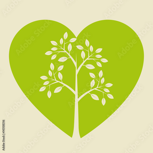 heart with leafs plant vector illustration design