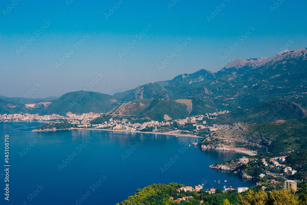 The Budva Riviera in Montenegro. Sea coast of Montenegro.