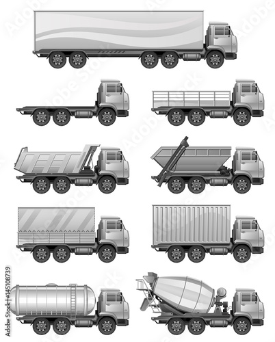 Set of various silver trucks