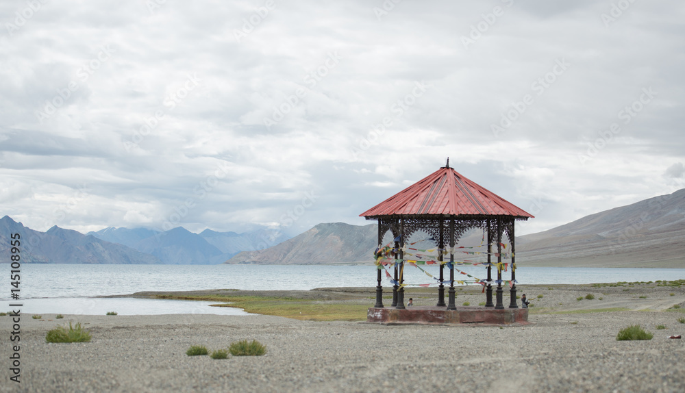 Red pavilion on Pangong Lake, Leh Ladakh , India