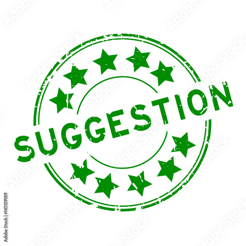 Grunge green suggestion with star icon round rubber seal stamp