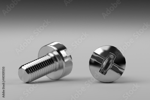 Tow Metal Screws, Macro, 3d Rendering