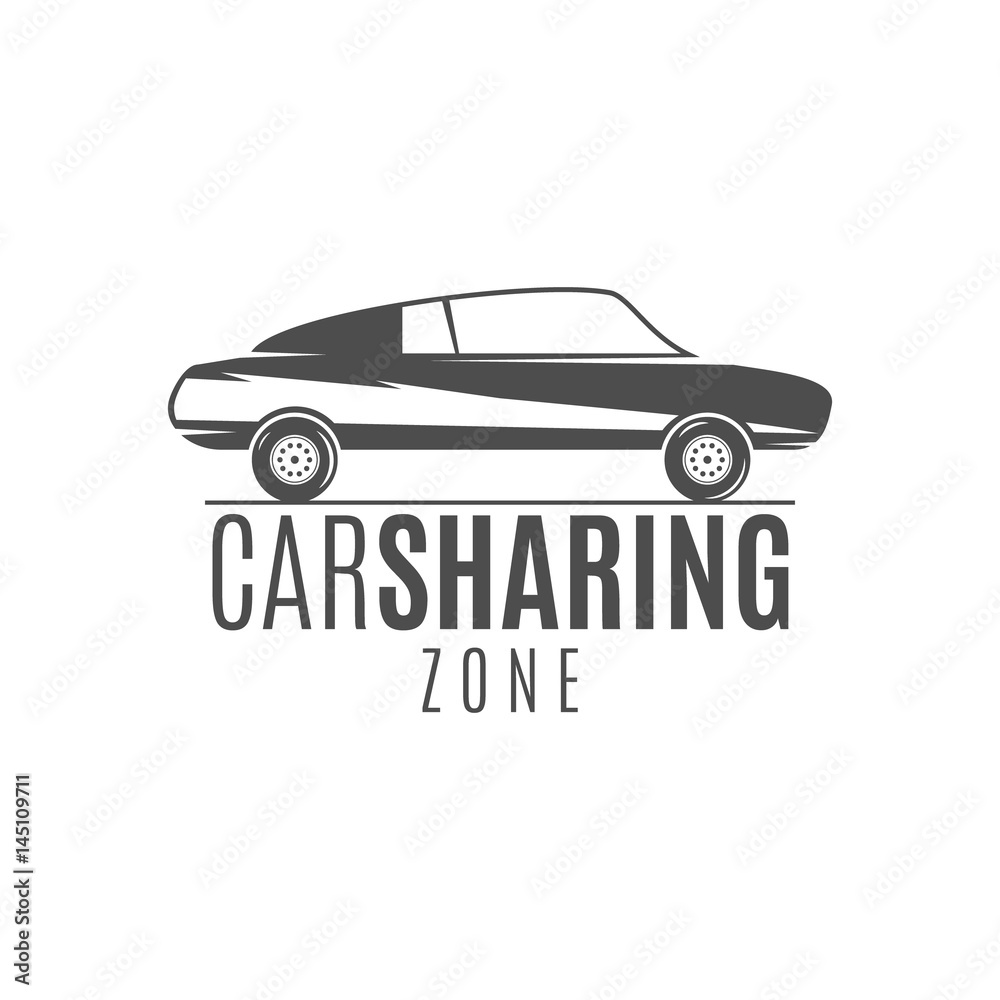 Car share logo design. Car Sharing concept. Collective usage of cars via web application. Carsharing icon, car rental element and car icon symbol. Use for webdesign or print. Monochrome design