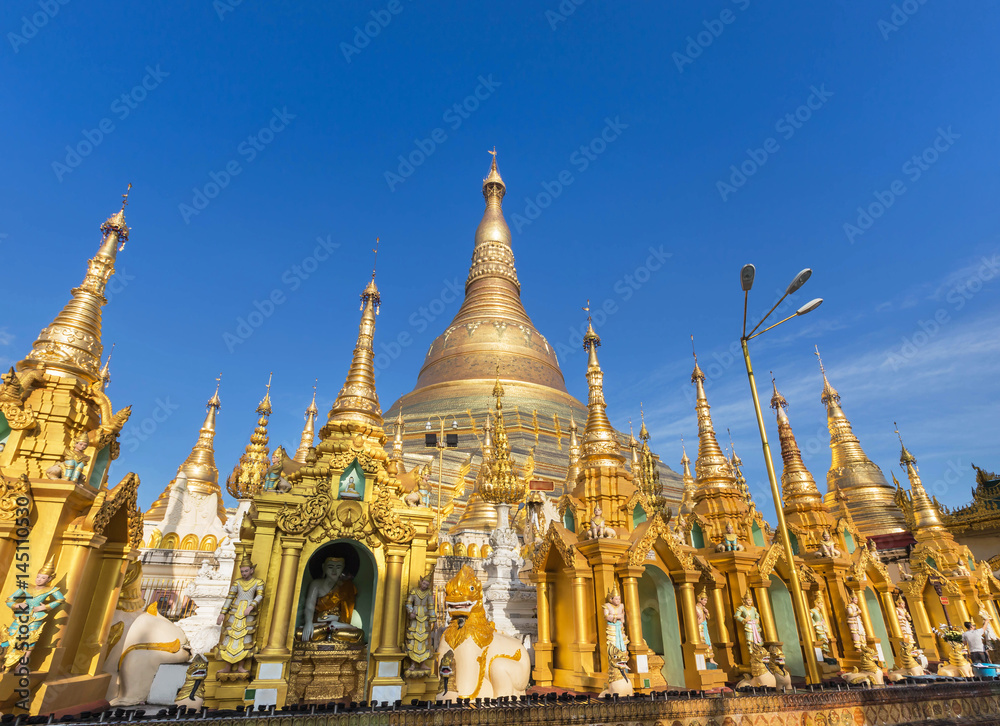 Shwedagon big golden pagoda in rangoon, Myanmar(Burma) on blue sky 