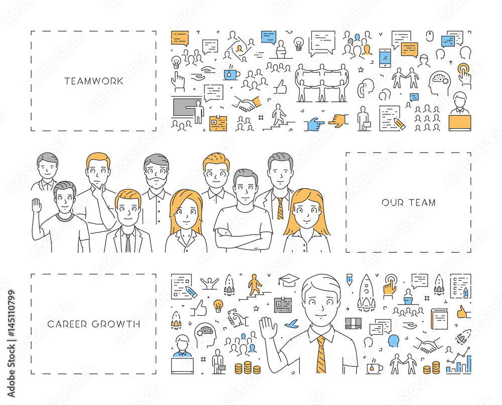 Line web design concept for teamwork and career growth Line web design concept for teamwork and career growth