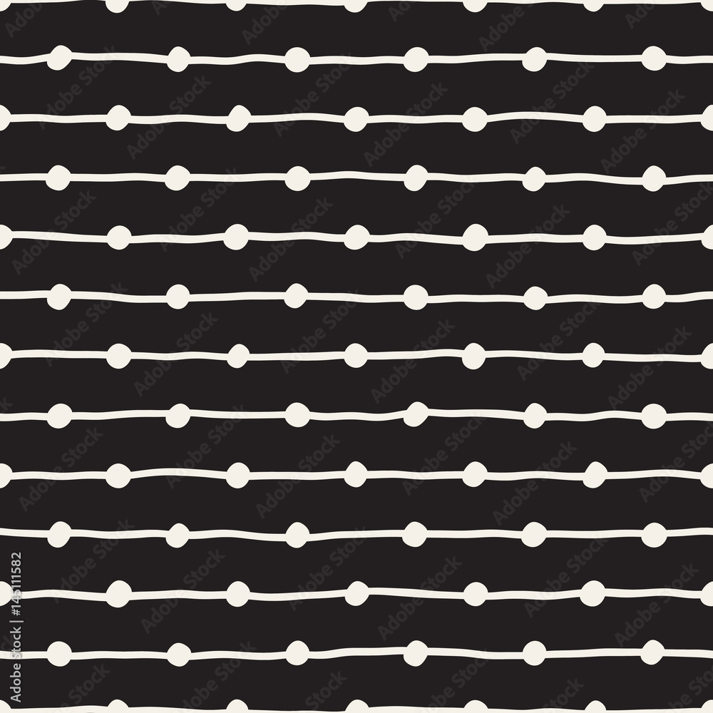 Naklejka premium Vector Seamless Childlike Pattern. Monochrome Hand Drawn Geometric Shapes Texture