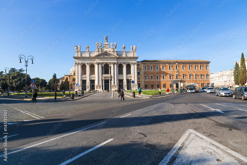 Rome, Italy. The eastern facade of the Basilica of St. John the Baptist on the Lateran Hill (Basilica di San Giovanni in Laterano)