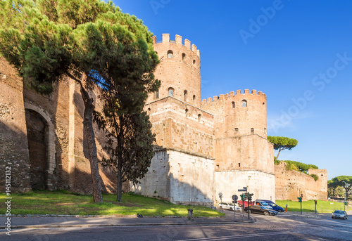 Rome, Italy. Wall of Aurelian: the gate of St. Sebastian (Porta San Sebastiano, or Porta Appia), 275 AD
