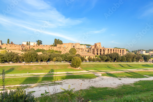 Rome, Italy. View of the Great Circus and the Imperial Palaces on the Palatine Hill at sunset
