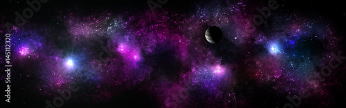 Panorama of star clusters. planet against the background galaxies, Space landscape 