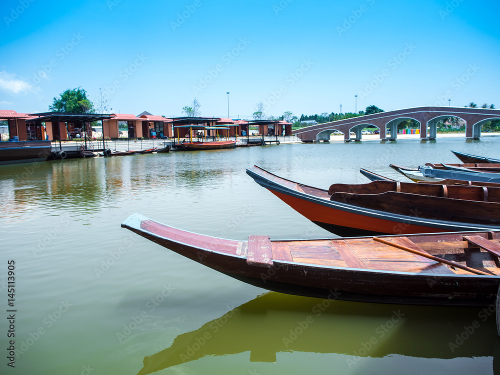 Wooden boat float in lake