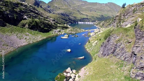 Aerial 4K - Valgerola (IT) - Panoramica aerea del Lago Zancone e della Diga di Trona photo