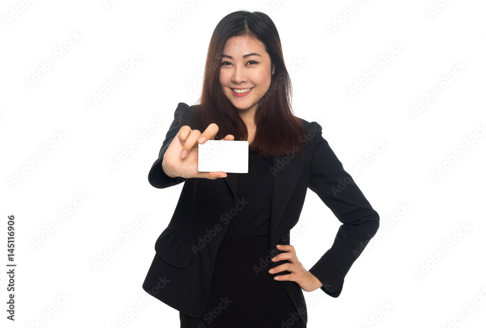 business woman hold card on white background business woman hold card on white background