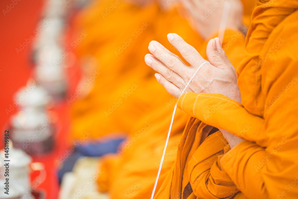 closeup hand of monks in Buddhism (monk, buddhist, meditation)
