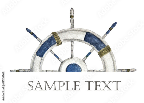 steering wheel for ships and boats with place for text. Hand painted watercolor.