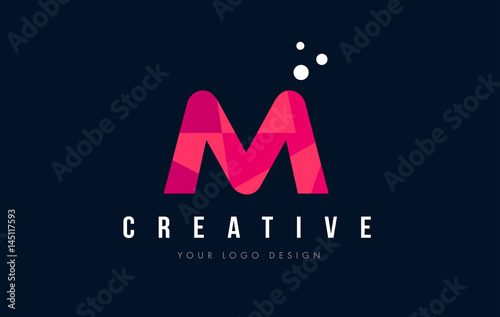 M Letter Logo with Purple Low Poly Pink Triangles Concept