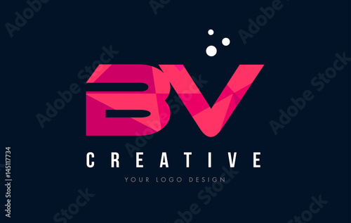 BV B V Letter Logo with Purple Low Poly Pink Triangles Concept