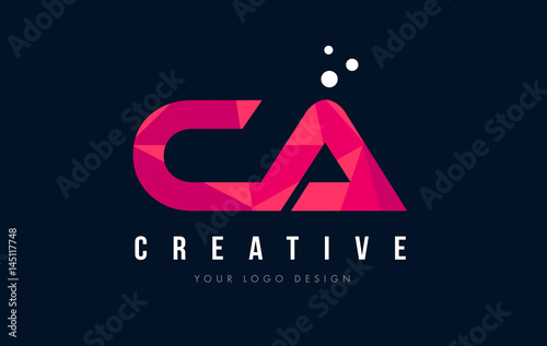 CA C A Letter Logo with Purple Low Poly Pink Triangles Concept