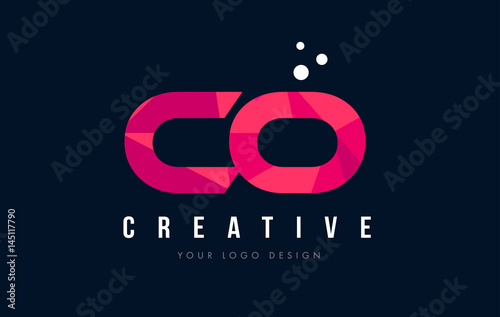 CO C O Letter Logo with Purple Low Poly Pink Triangles Concept