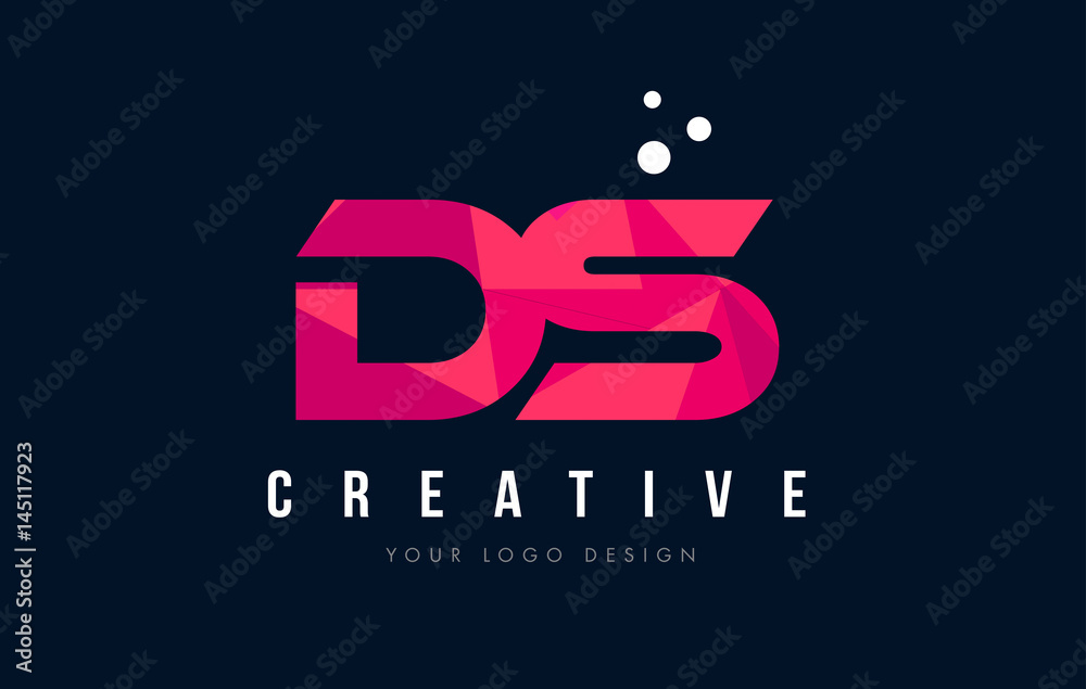 DS D S Letter Logo with Purple Low Poly Pink Triangles Concept