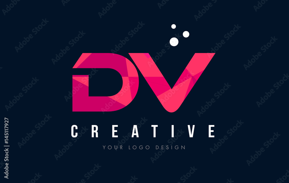 DV D V Letter Logo with Purple Low Poly Pink Triangles Concept DV D V Letter Logo with Purple Low Poly Pink Triangles Concept
