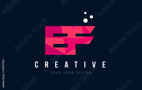EF E F Letter Logo with Purple Low Poly Pink Triangles Concept