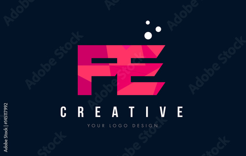 FE F E Letter Logo with Purple Low Poly Pink Triangles Concept